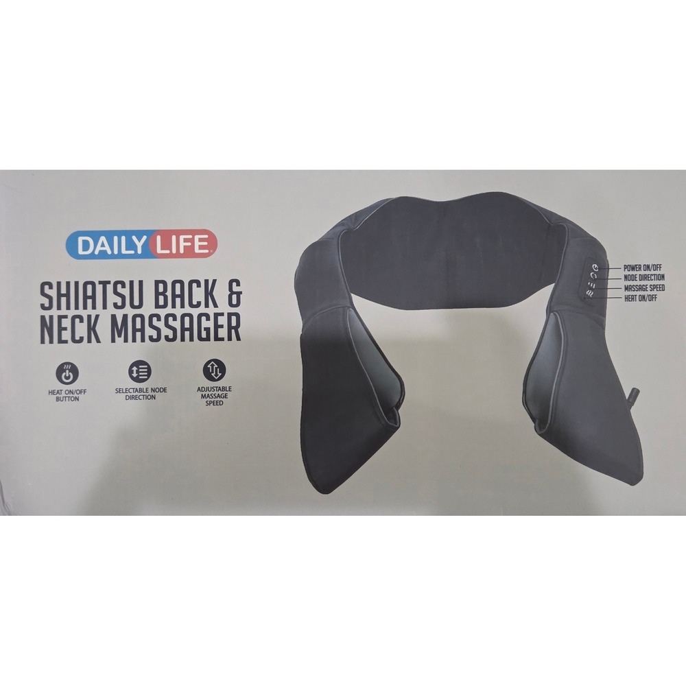 Daily Life Shiatsu Back and Neck Massager Heat 8 Nodes ZC-3002 Black PU Leather